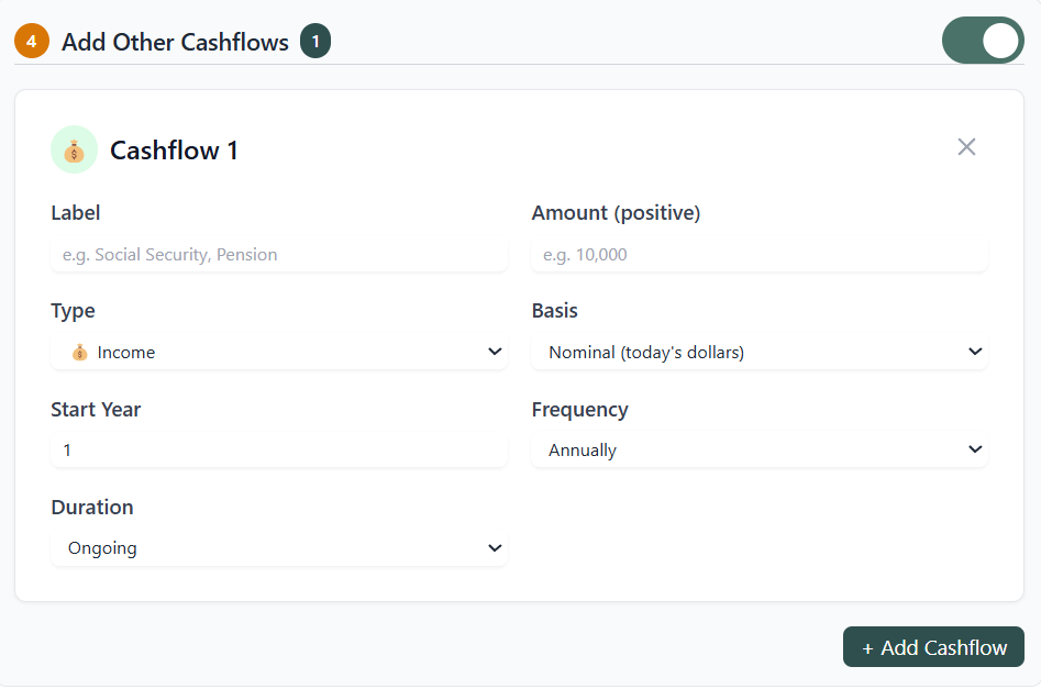 Extra Cashflows Interface